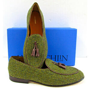 Pair of Men's J. McLaughlin Stemar Oskar Green Herringbone Tassel Loafer Sz 10.5
